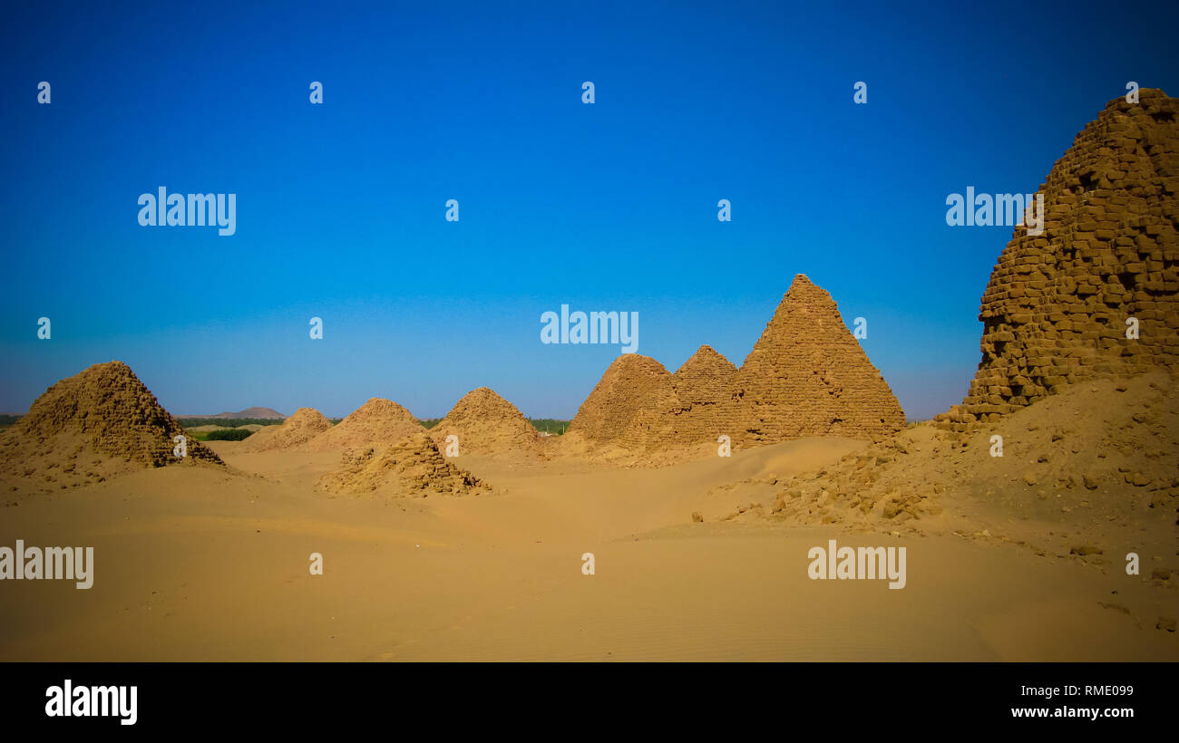 Nuri pyramids in desert in Napata , Karima region , Sudan Stock Photo