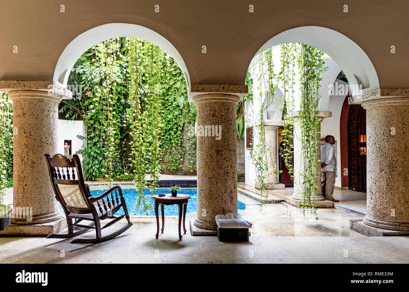 Archways and Pool at The San Pedro Boutique Hotel Cartagena Colombia South America Stock Photo