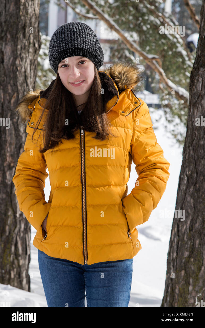 Girl in yellow jacket Stock Photo Alamy