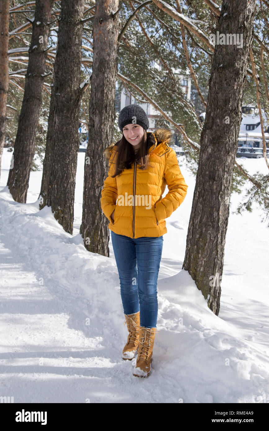 Girl in yellow jacket Stock Photo Alamy