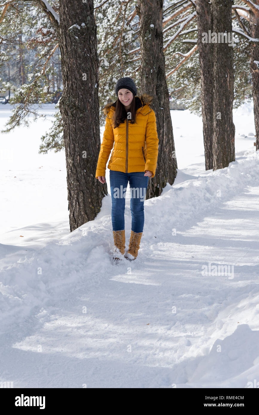Girl in yellow jacket Stock Photo Alamy