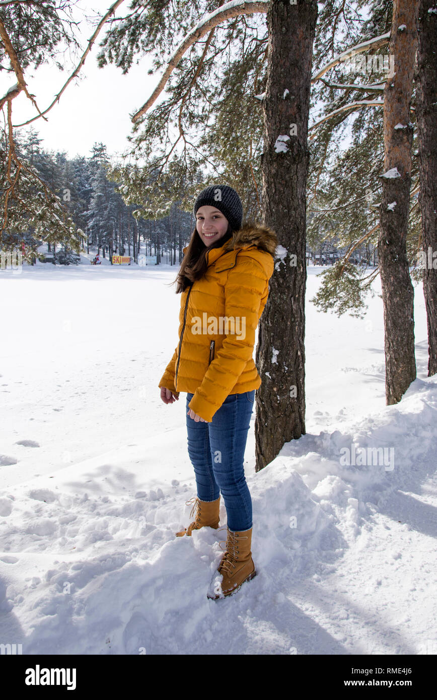 Girl in yellow jacket Stock Photo Alamy
