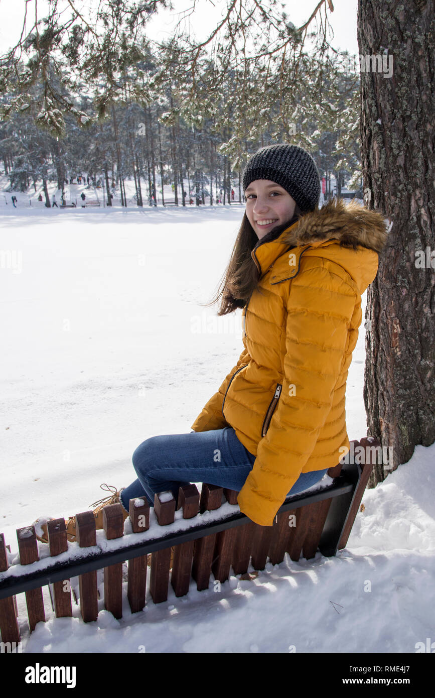 Girl in yellow jacket Stock Photo Alamy