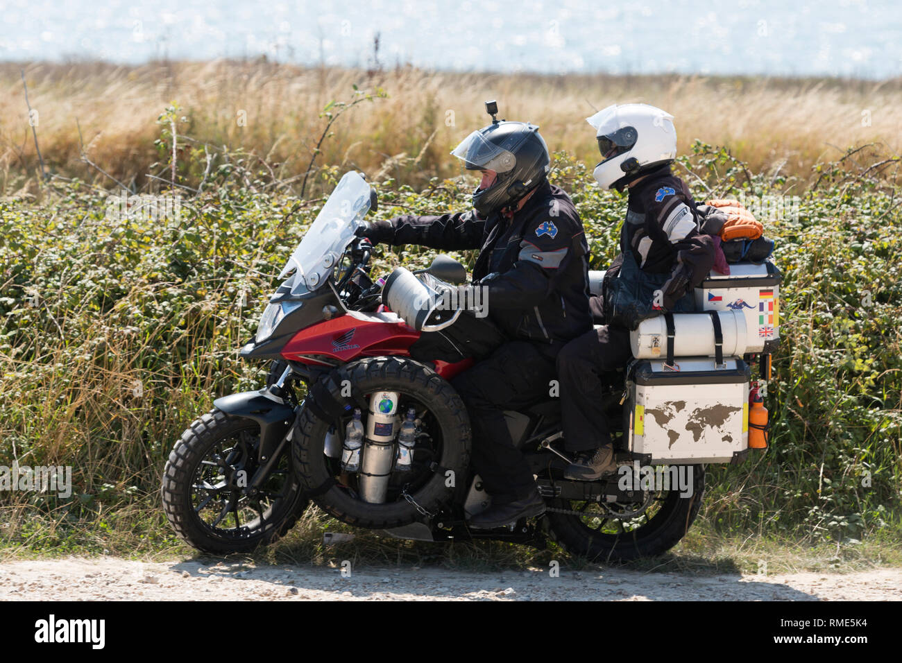 Roud the World Bikers, Freshwater, Isle of Wight, England, UK,  First let me introduce ourselves, my name is Vin and my wife's name is Mary, we live i Stock Photo