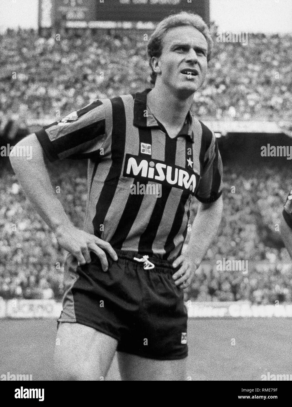 German football player Karl-Heinz Rummenigge in the jersey of Inter Milan. Stock Photo
