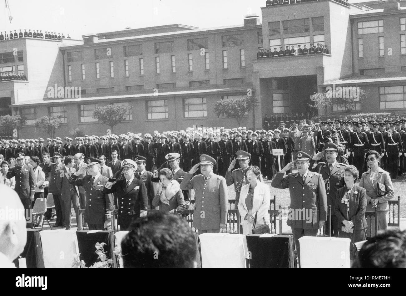 General Augusto Pinochet at the memorial mass dedicated to the overthrow of former President Salvador Allende at the Military Academy in Santiago de Chile. Stock Photo