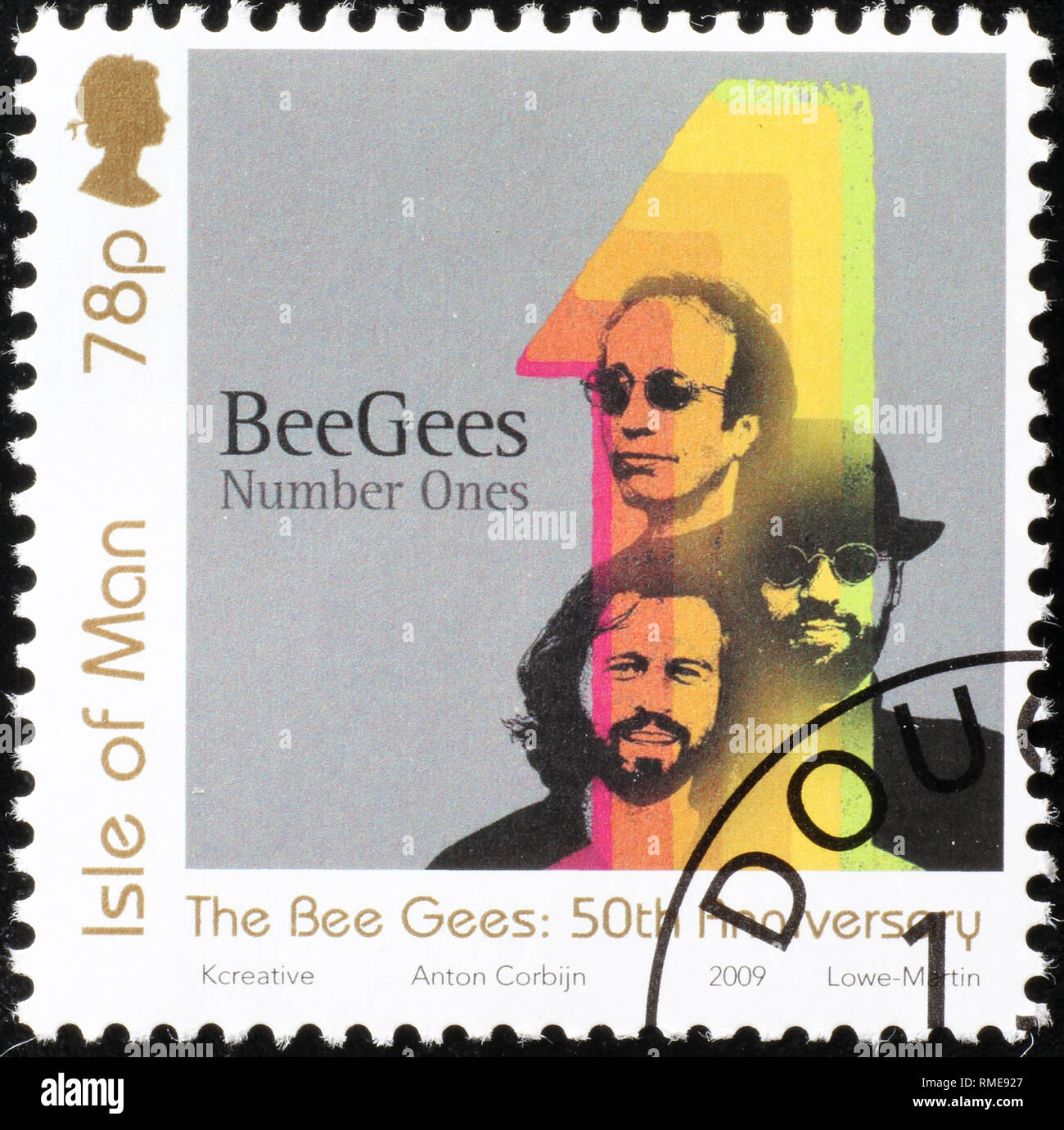 Cover of LP Number Ones by Bee Gees on stamp Stock Photo