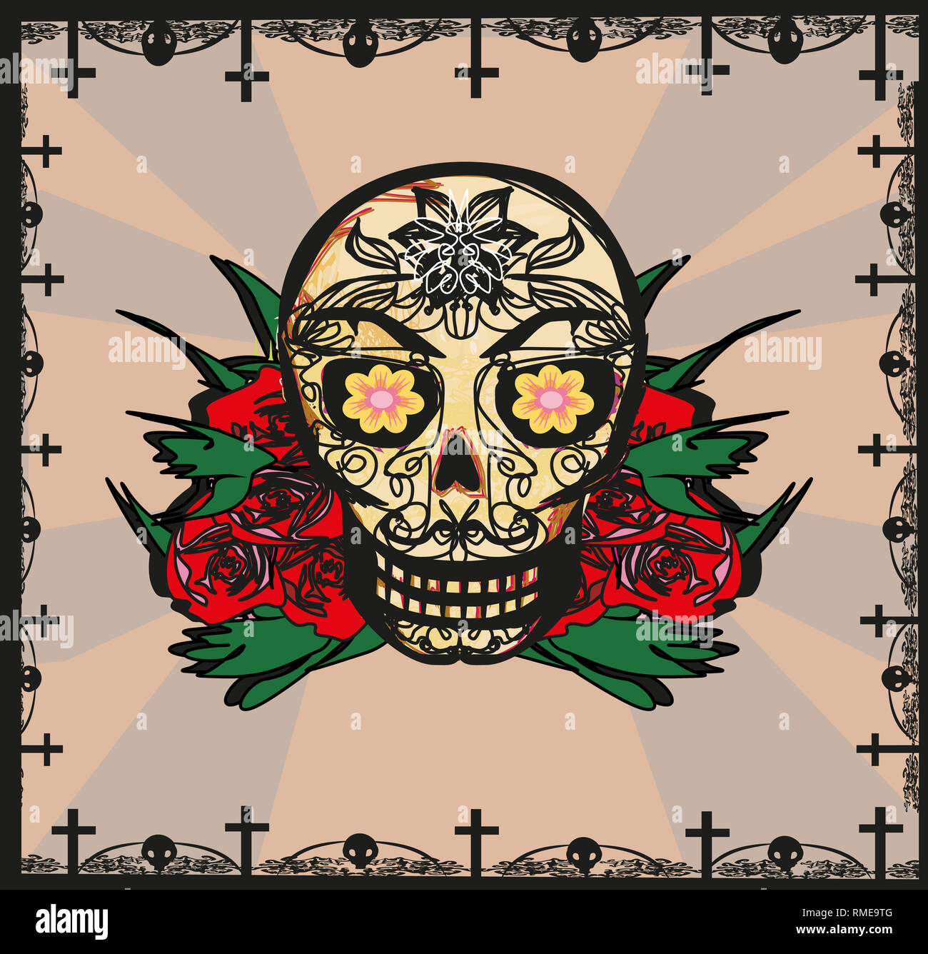 card with mexican skull Stock Photo