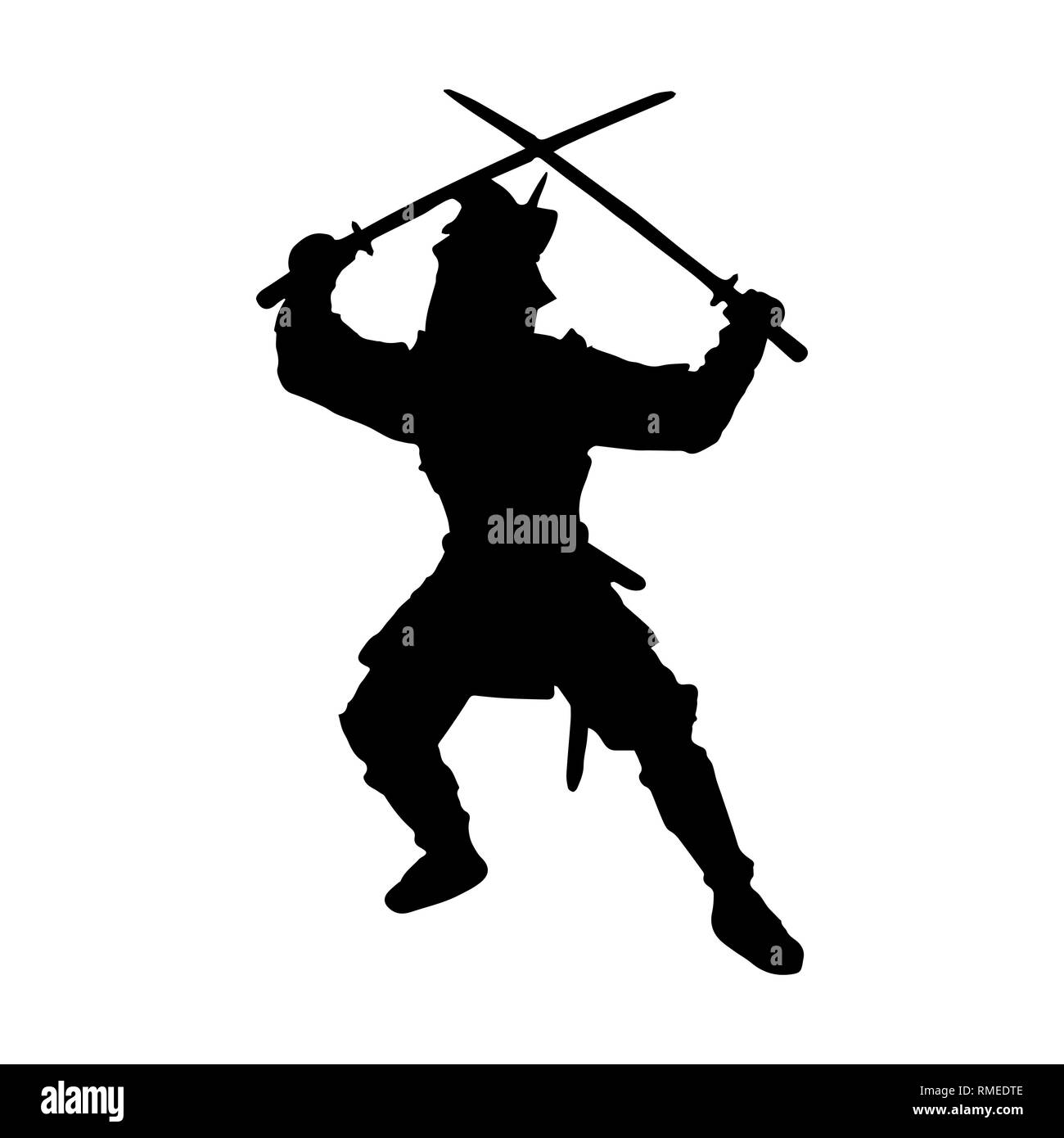 illustration vector graphic of Samurai training at night on a full