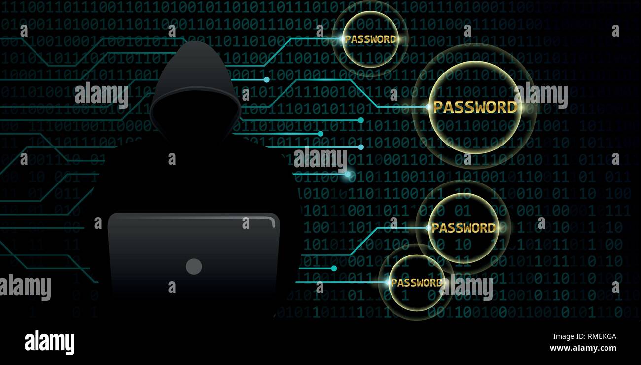 hacker steals digital passwords binary code background vector illustration EPS10 Stock Vector