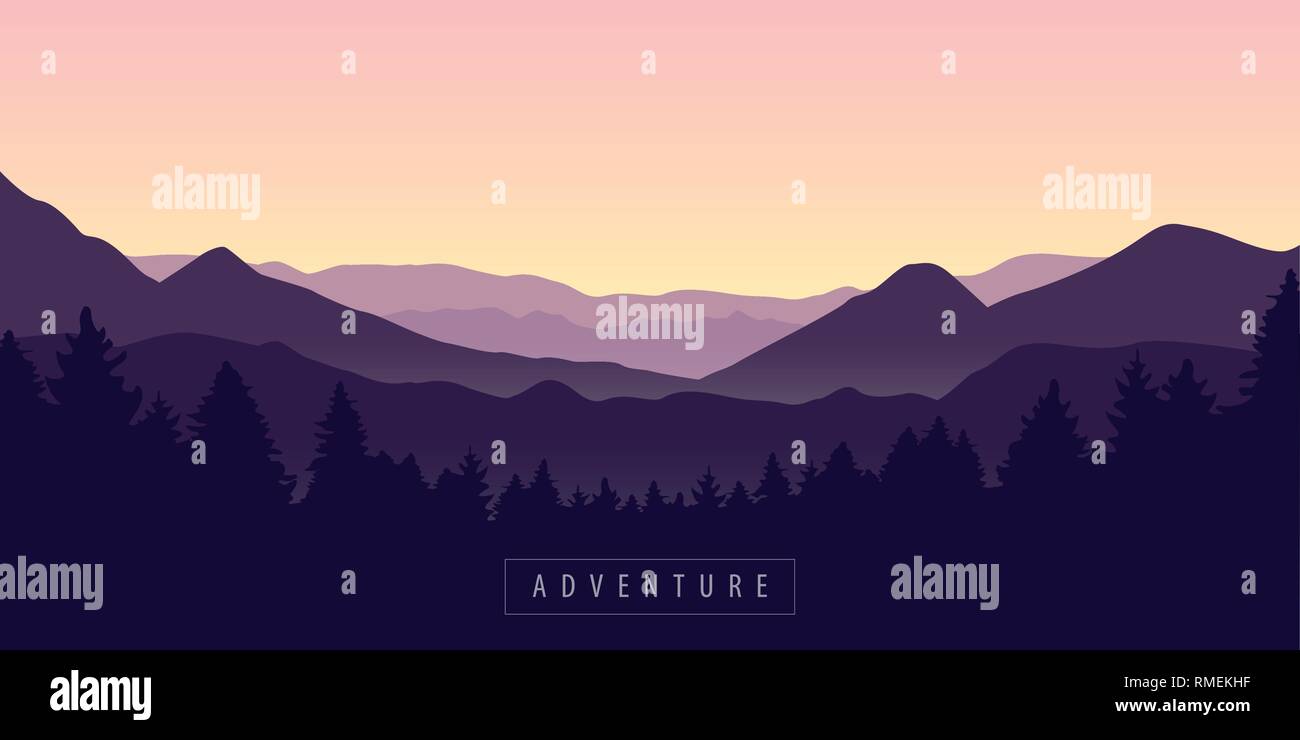 adventure mountain and forest purple landscape vector illustration EPS10 Stock Vector