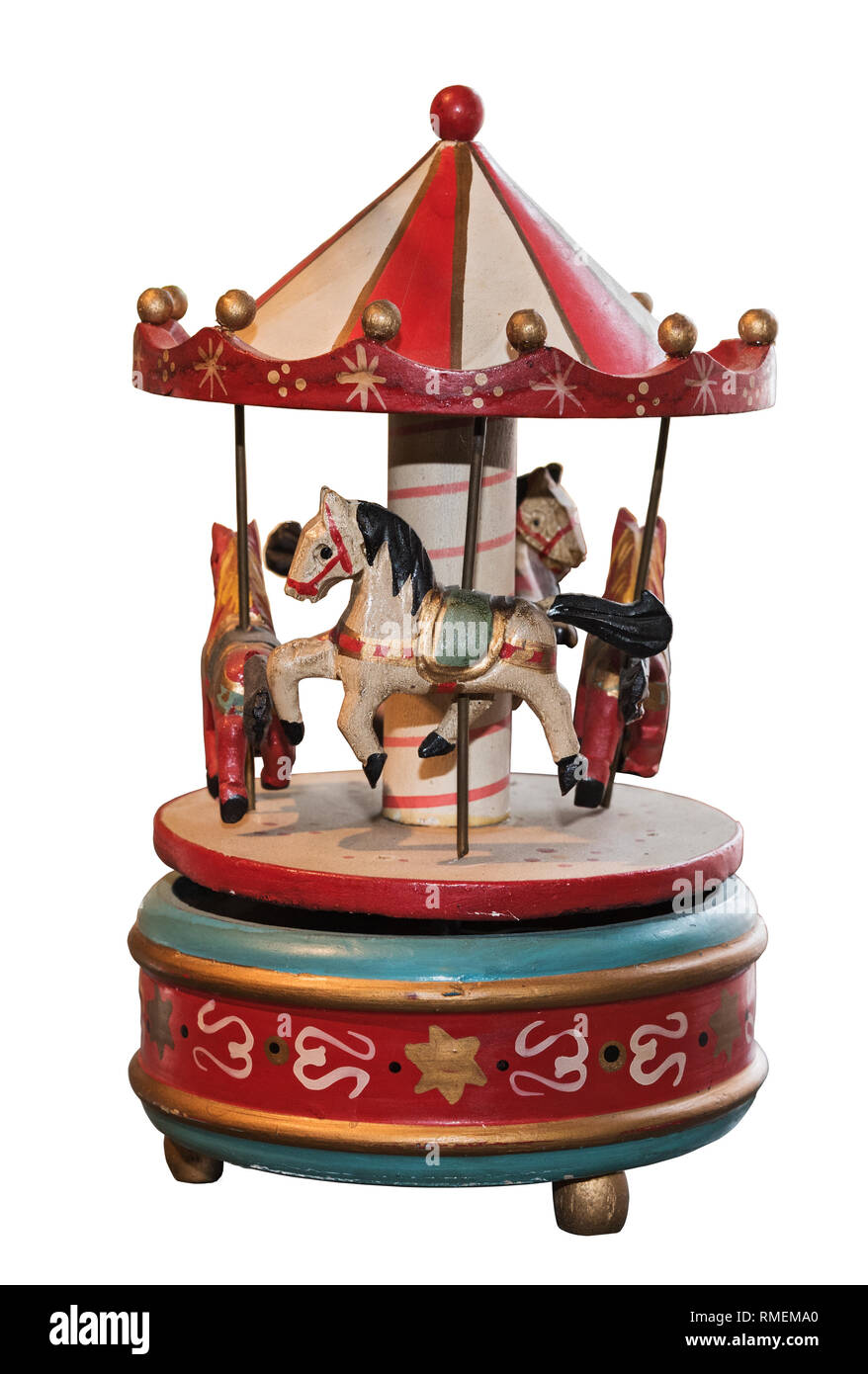 horses merry go round carousel music box, isolated Stock Photo