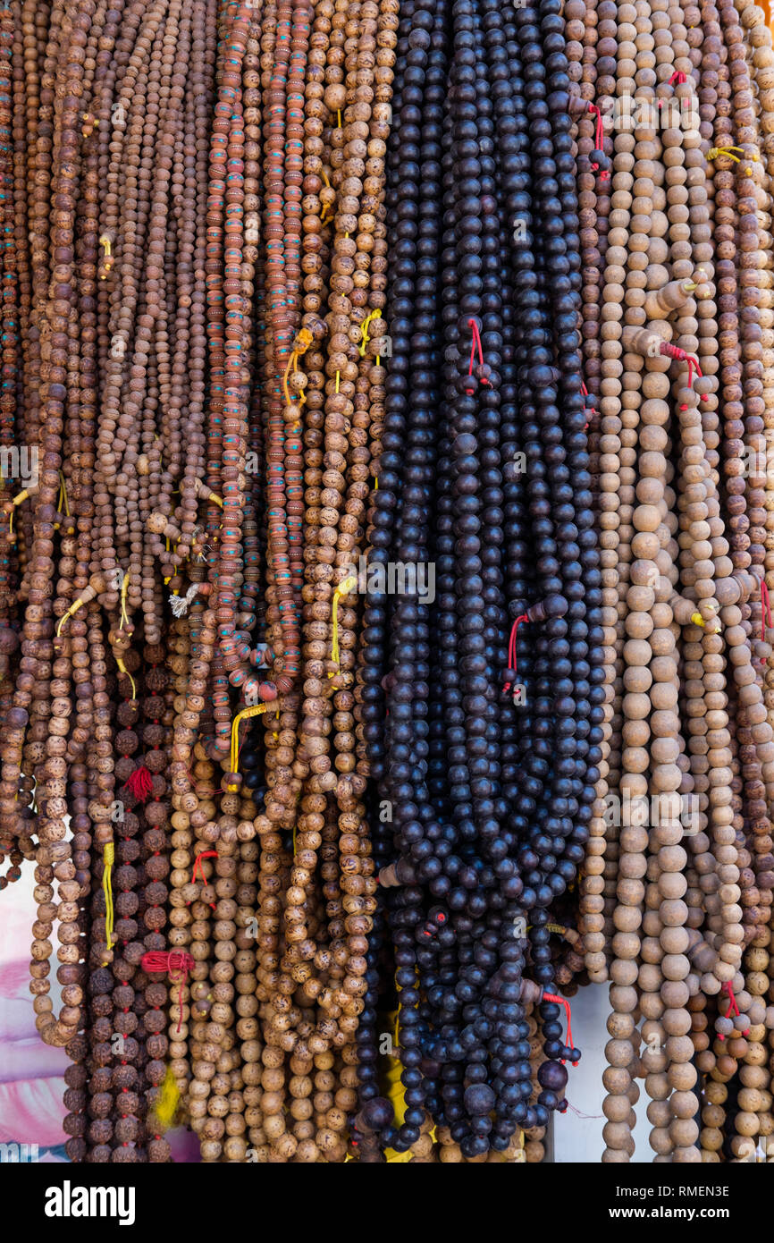 Buddhist prayer beads for sale at Bodh Gaya, India Stock Photo