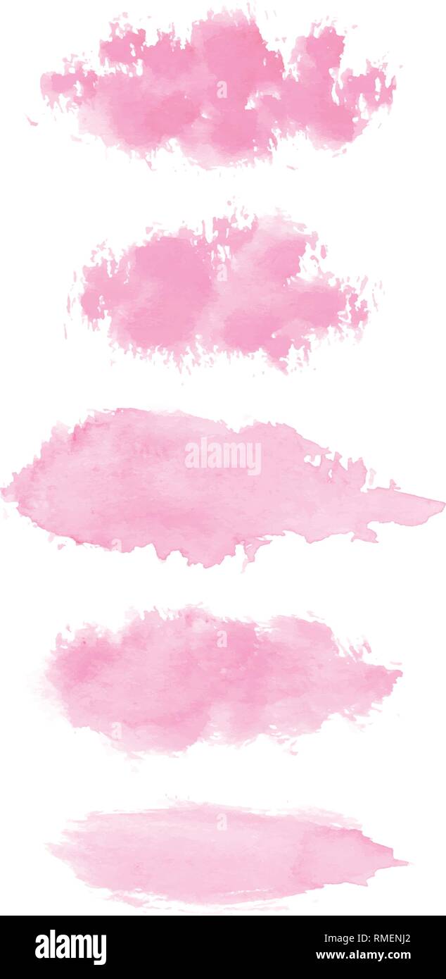 Set of hand painted pink vector watercolor brush stroke textures for your design. Isolated on the white  background. Stock Vector
