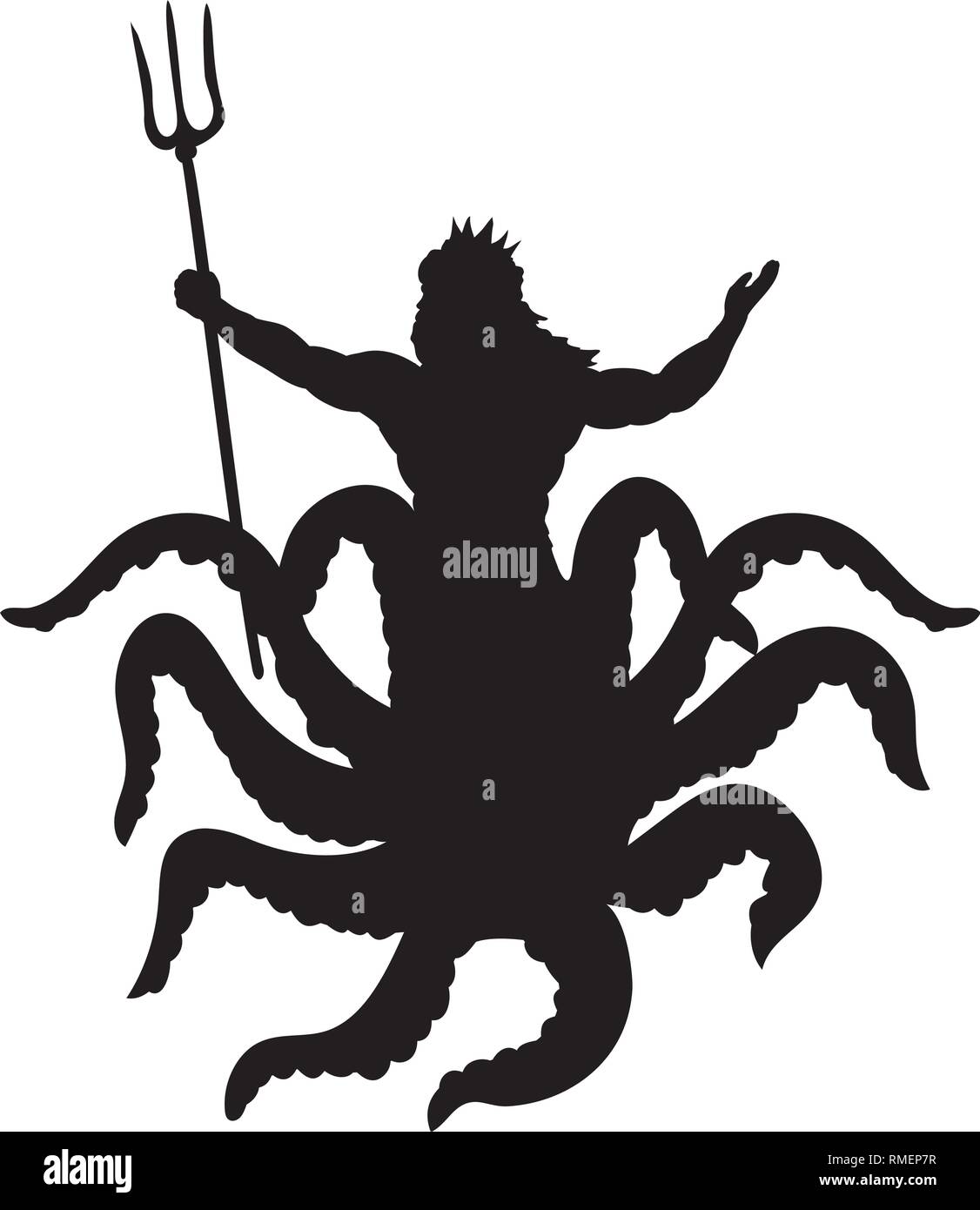 Octopus man silhouette mythology fantasy Stock Vector