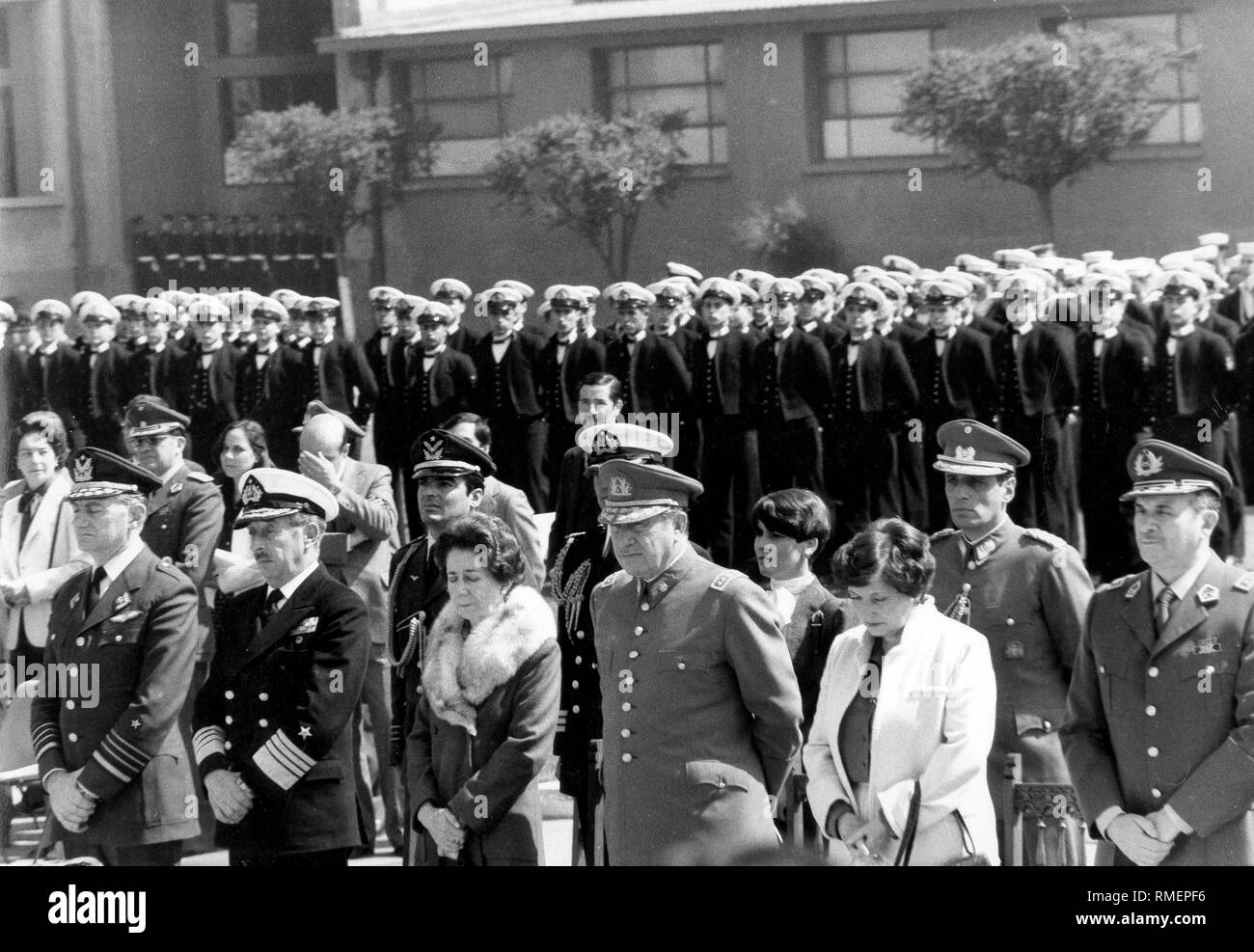 General Augusto Pinochet at the memorial mass dedicated to the overthrow of former President Salvador Allende at the Military Academy in Santiago de Chile. Stock Photo