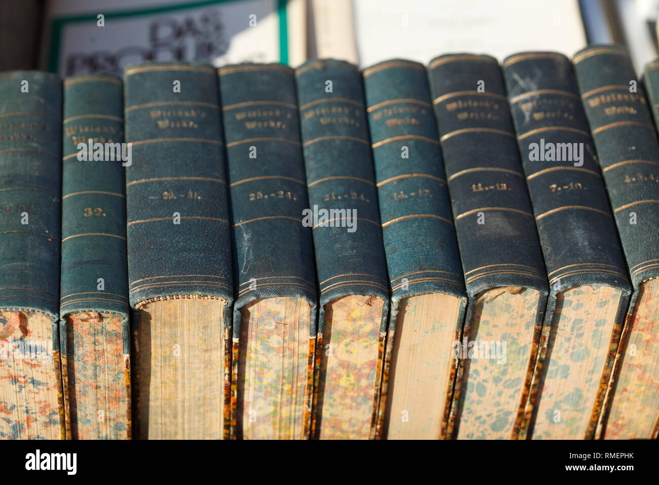 Old books on a flea market, Germany Stock Photo