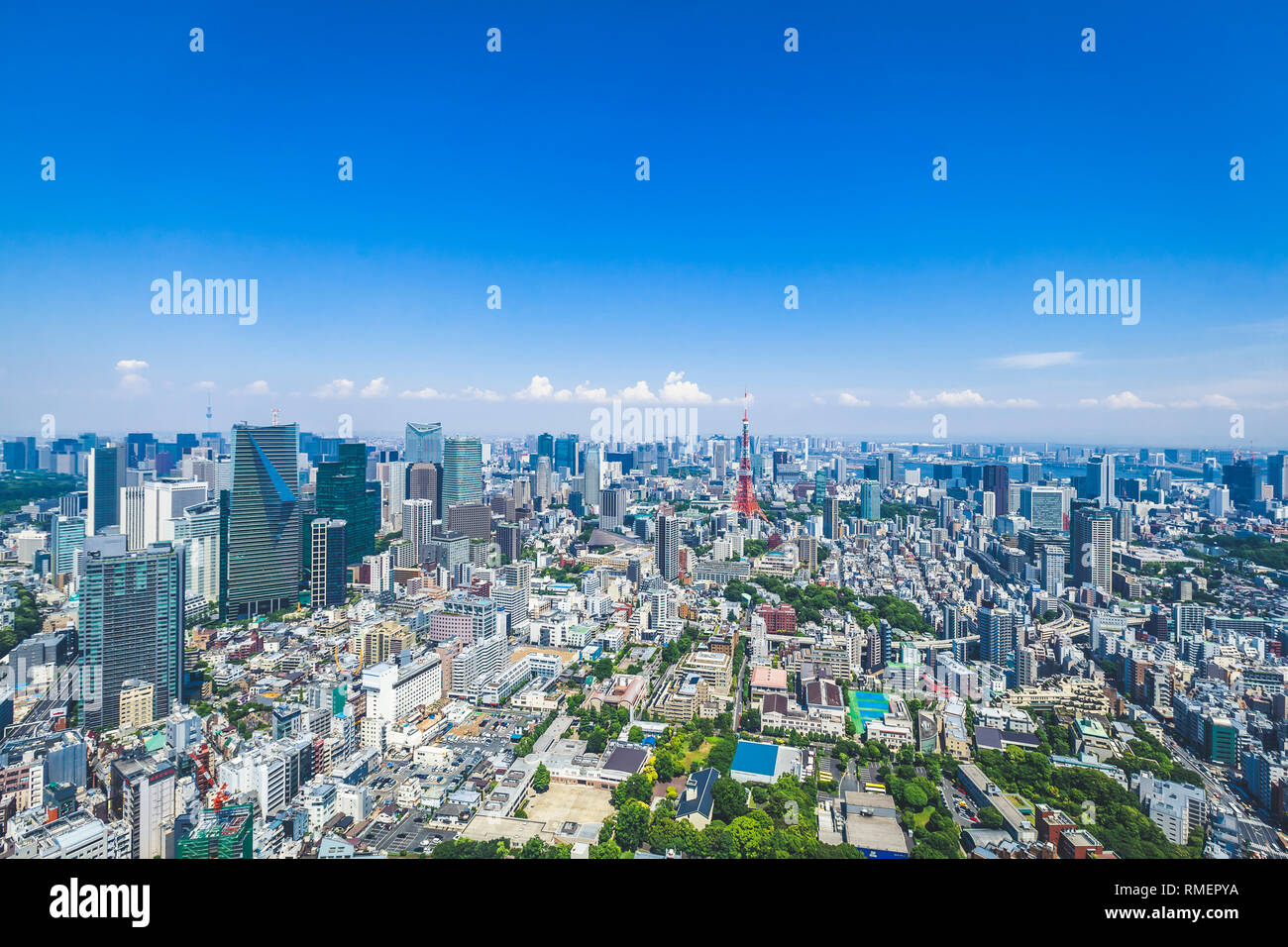 Tokyo / Japan - June 16 2017: Tokyo city building urban landscape aerial view from Roppongi Hills day time clear weather Stock Photo