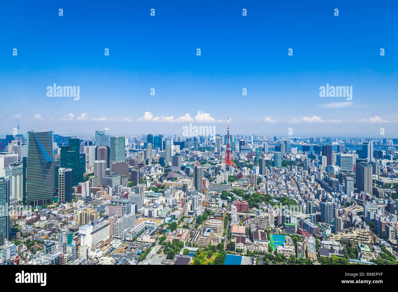 Tokyo / Japan - June 16 2017: Tokyo city building urban landscape aerial view from Roppongi Hills day time clear weather Stock Photo