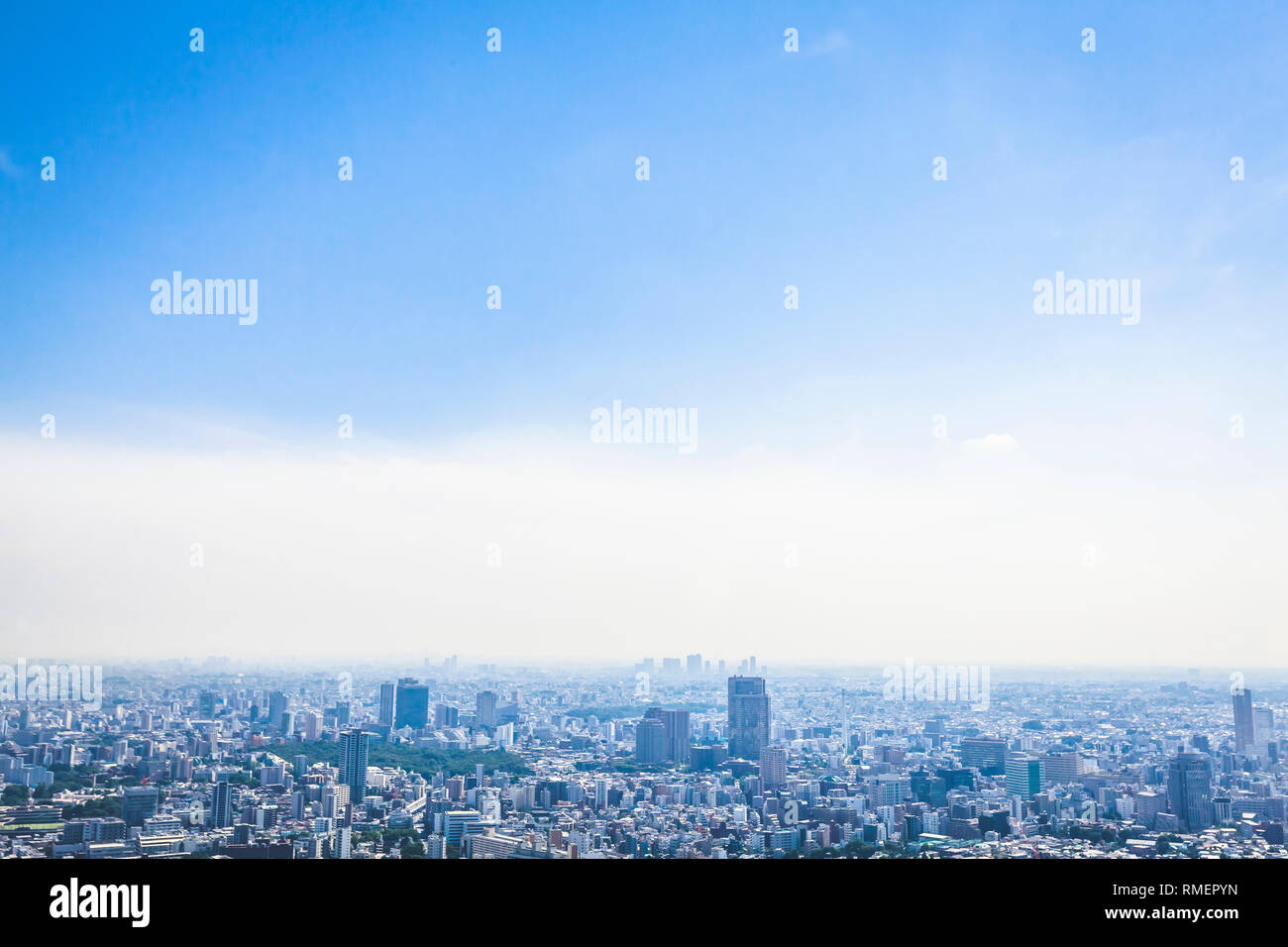 Tokyo / Japan - June 16 2017: Tokyo city building urban landscape aerial view from Roppongi Hills day time clear weather Stock Photo