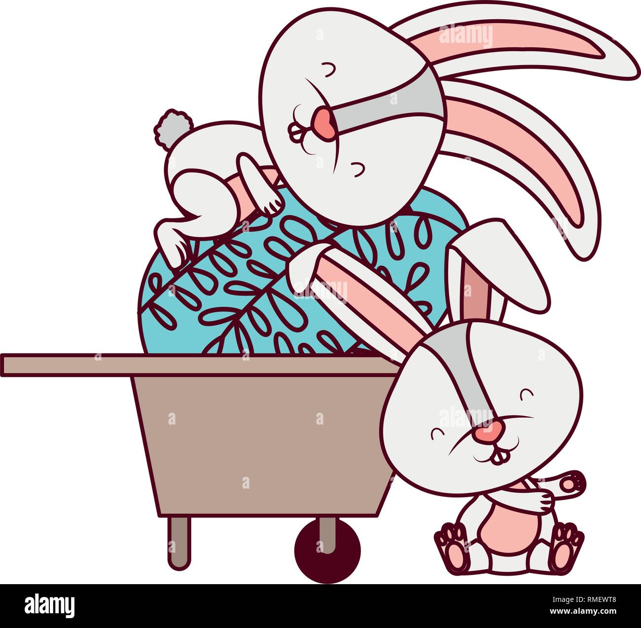bunnies with wheelbarrow and easter eggs icon Stock Vector Image & Art ...