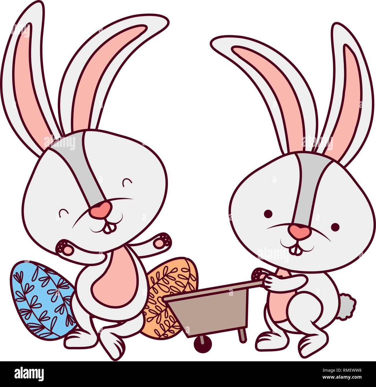 bunnies with wheelbarrow and easter eggs icon Stock Vector Image & Art ...