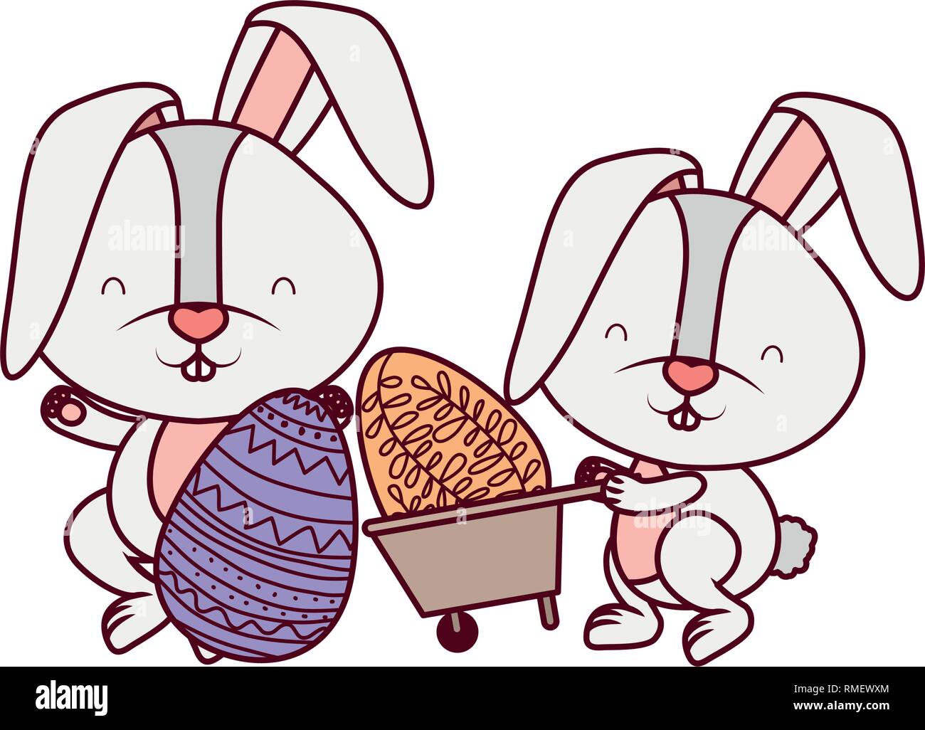 bunnies with wheelbarrow and easter eggs icon Stock Vector Image & Art ...