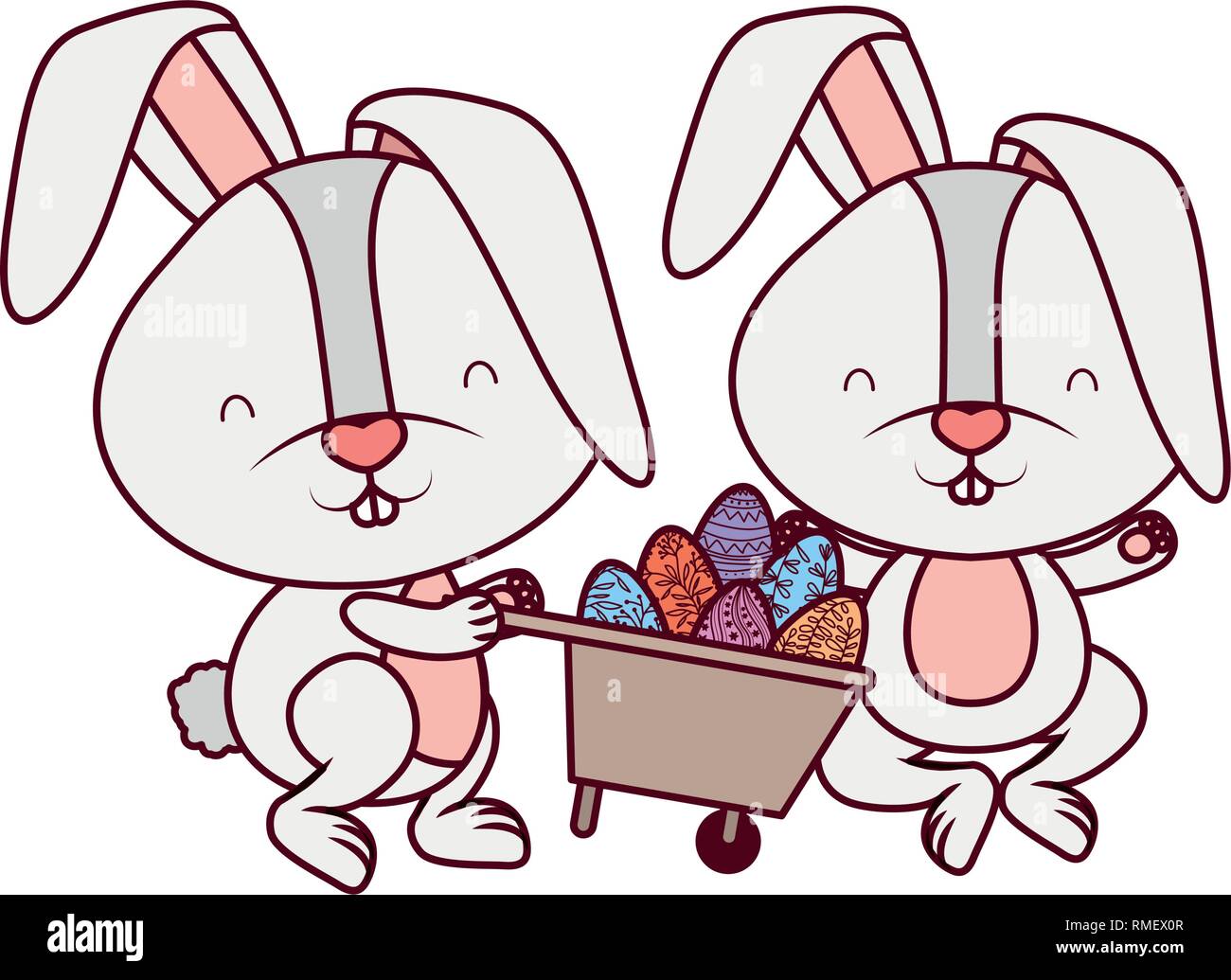 bunnies with wheelbarrow and easter eggs icon Stock Vector Image & Art ...