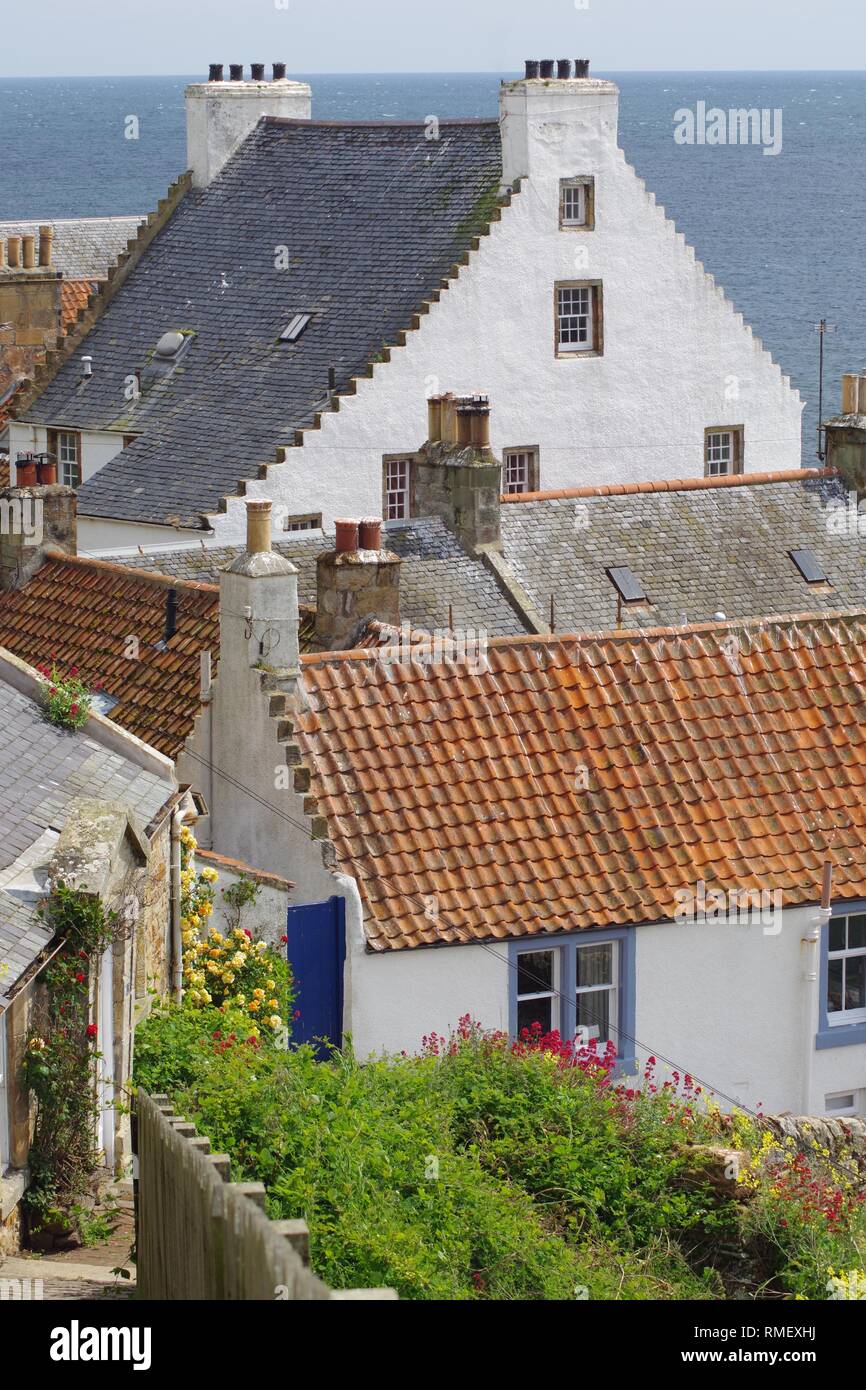 Rooftops of the Stone Cottages of Crail Harbour Village, by the Sea. Fife, Scotland, UK Stock