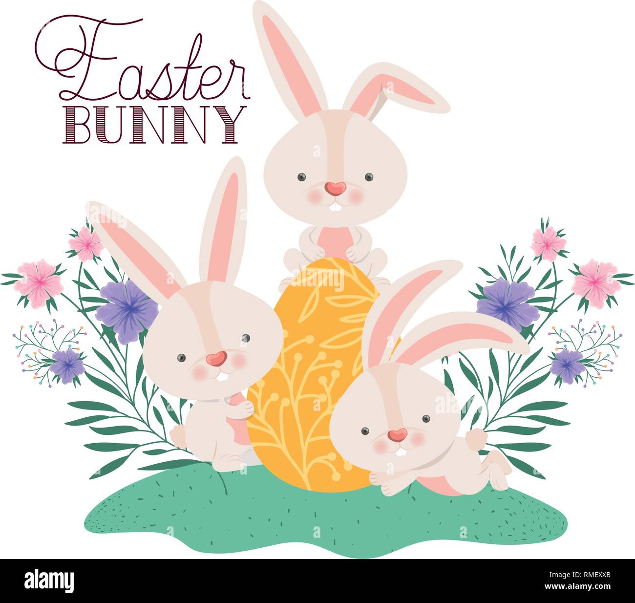 easter bunny label with egg and flowers icon Stock Vector Image & Art ...