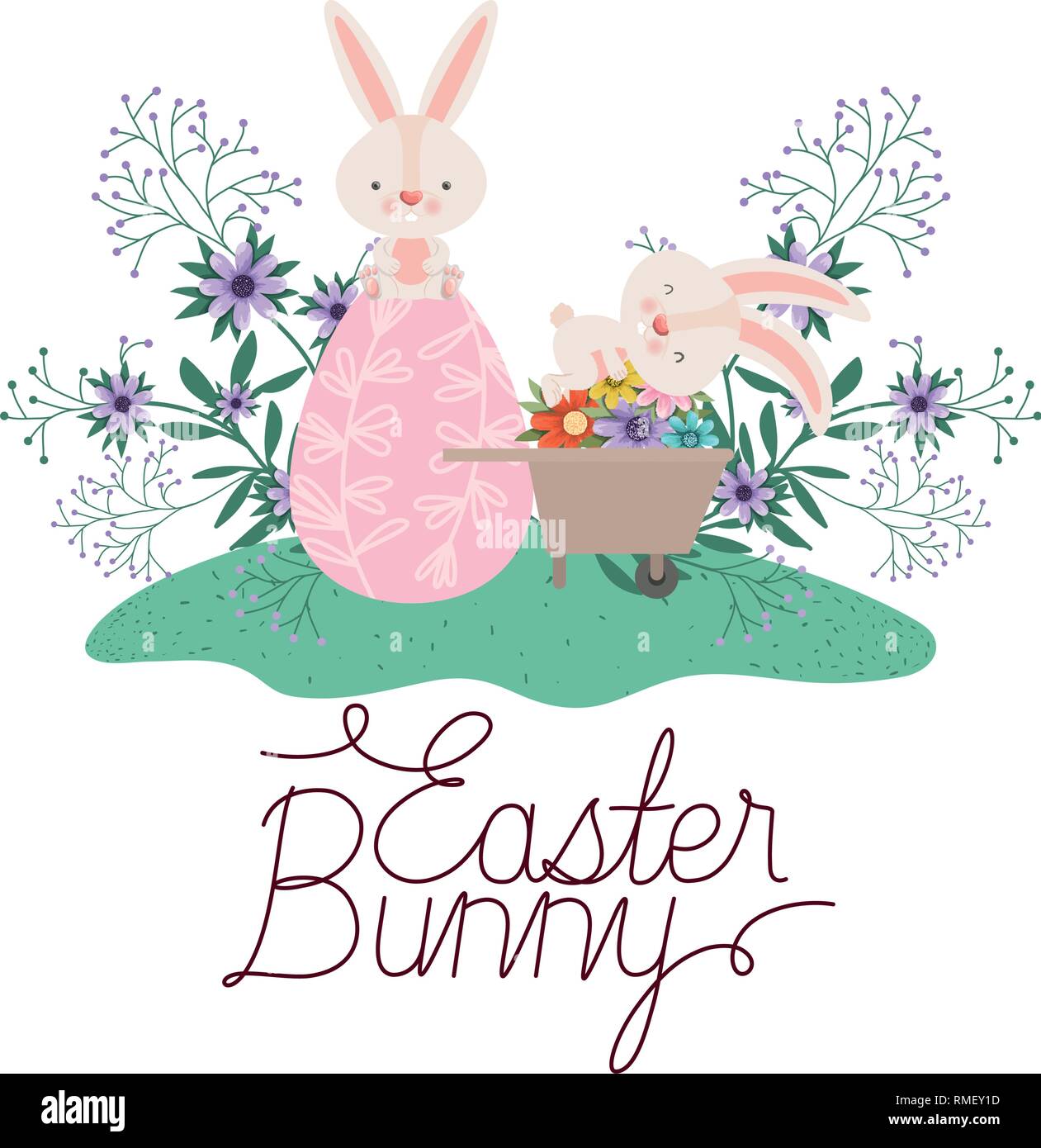 easter bunny label with egg and flowers icon Stock Vector Image & Art ...