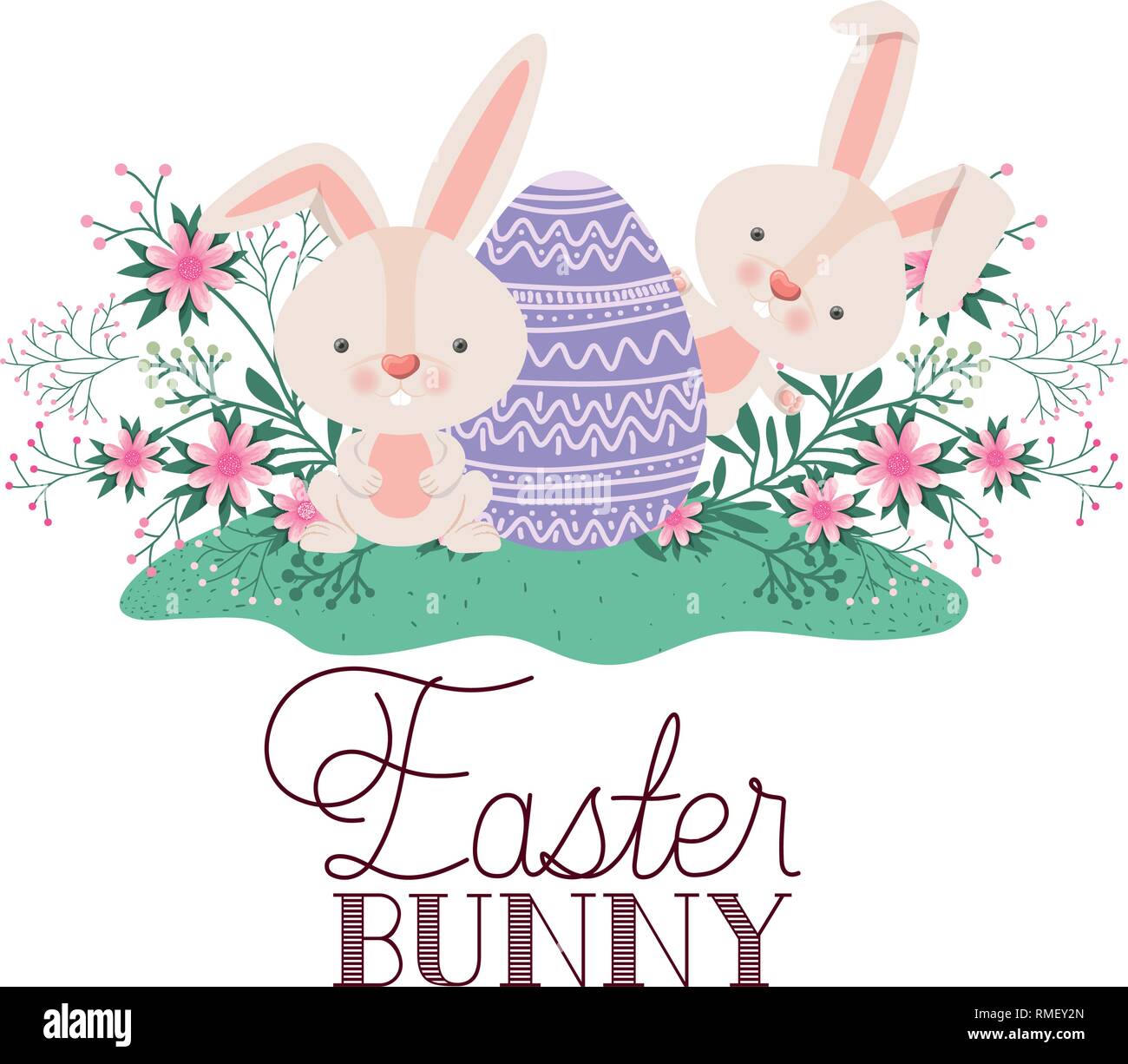 easter bunny label with egg and flowers icon Stock Vector Image & Art ...