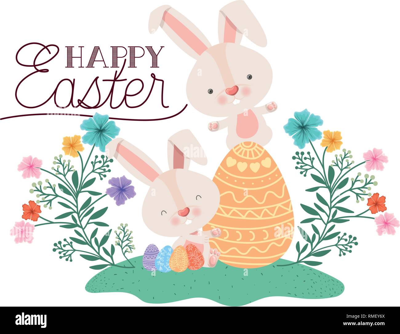 happy easter label with egg and flowers icon Stock Vector Image & Art ...