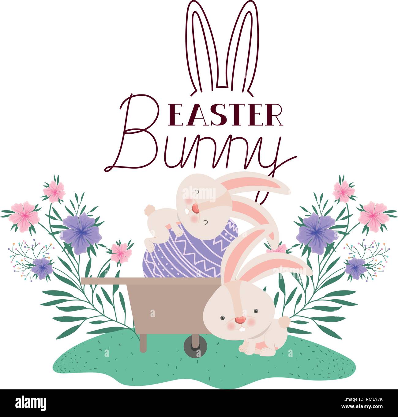 easter bunny label with egg and flowers icon Stock Vector Image & Art ...