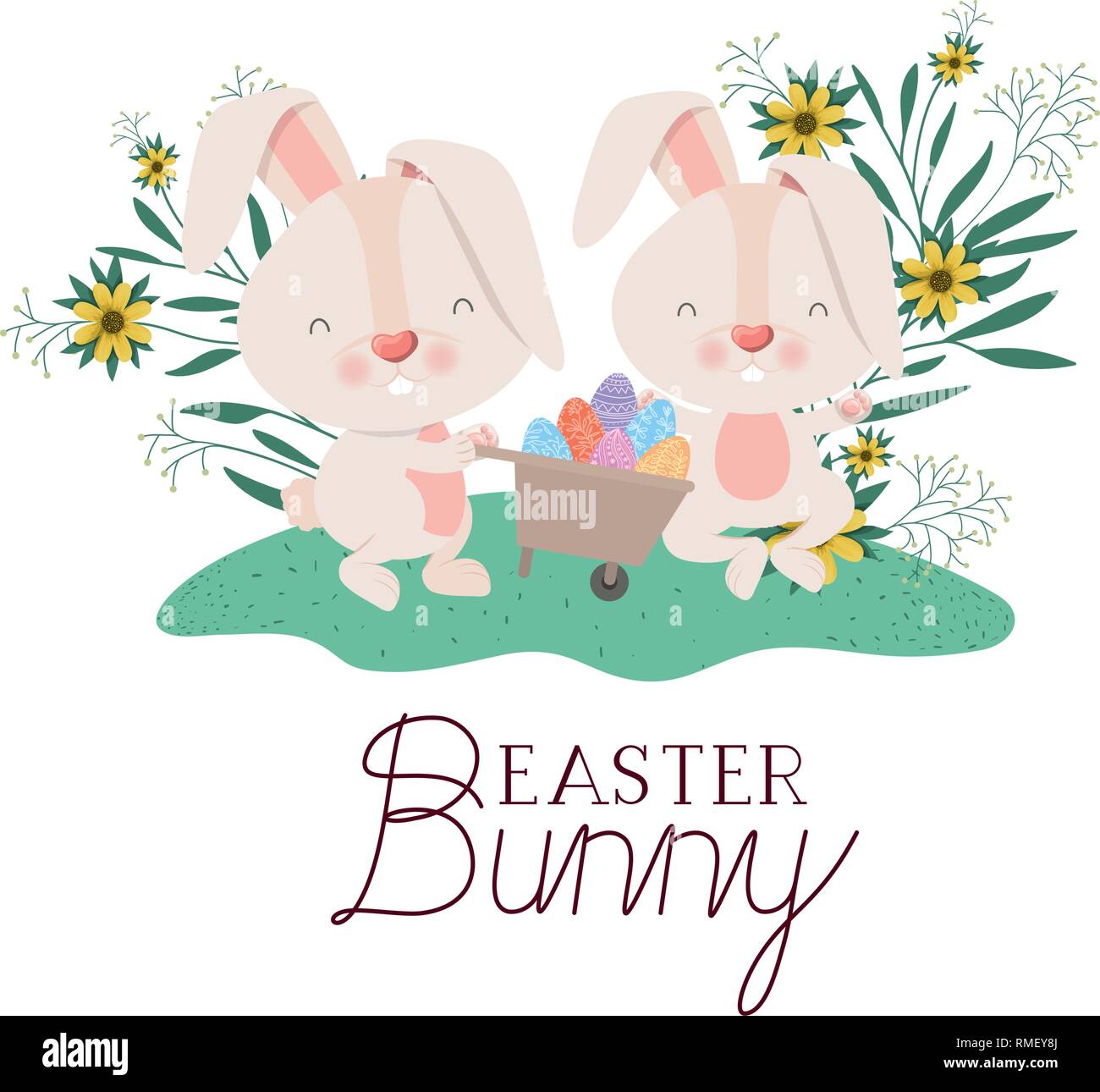 easter bunny label with egg and flowers icon Stock Vector Image & Art ...