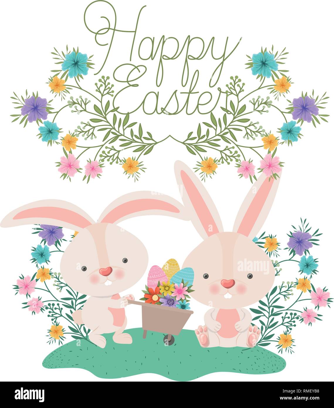 happy easter label with egg and flowers icon Stock Vector Image & Art ...