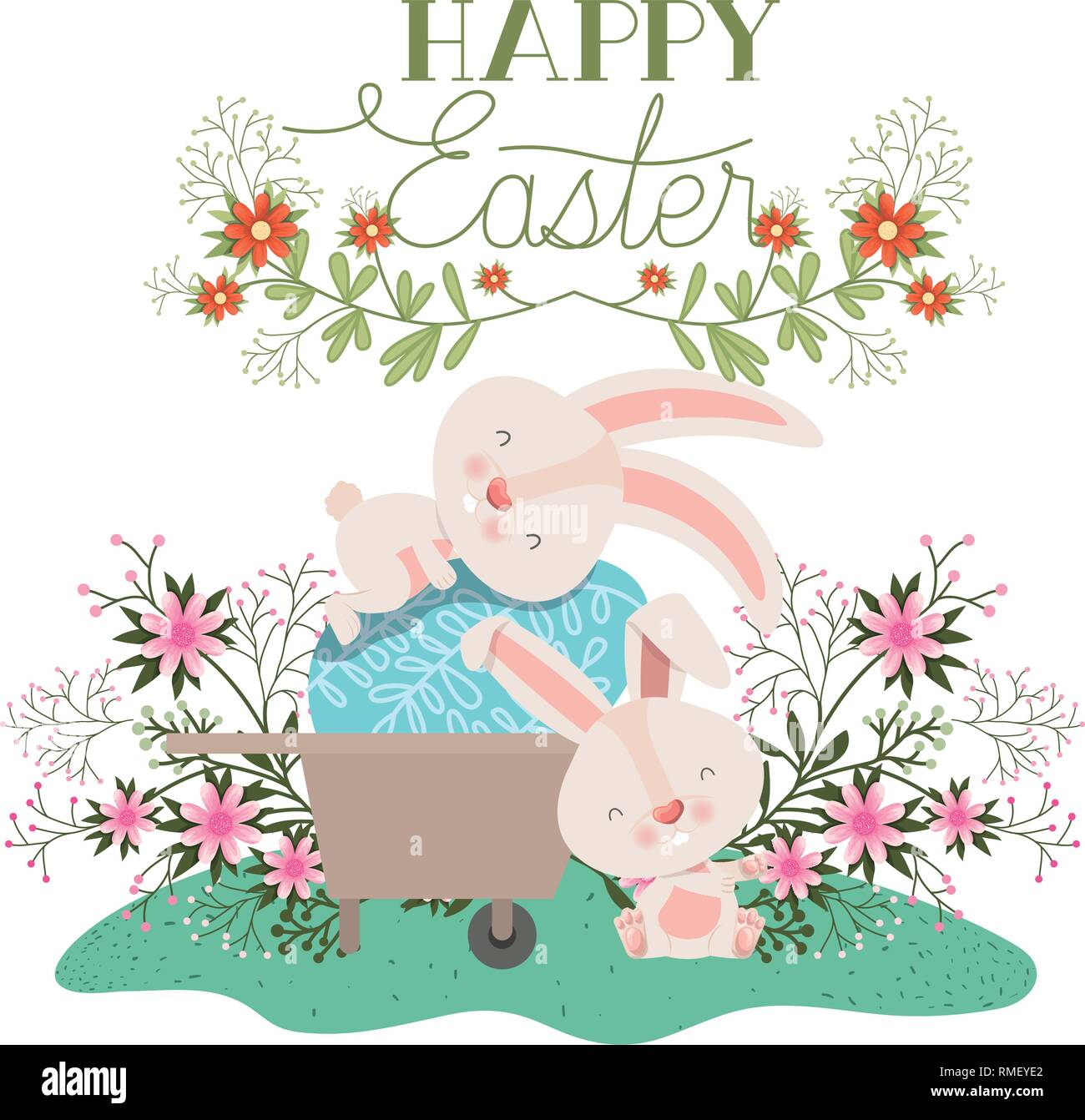 happy easter label with egg and flowers icon Stock Vector Image & Art ...