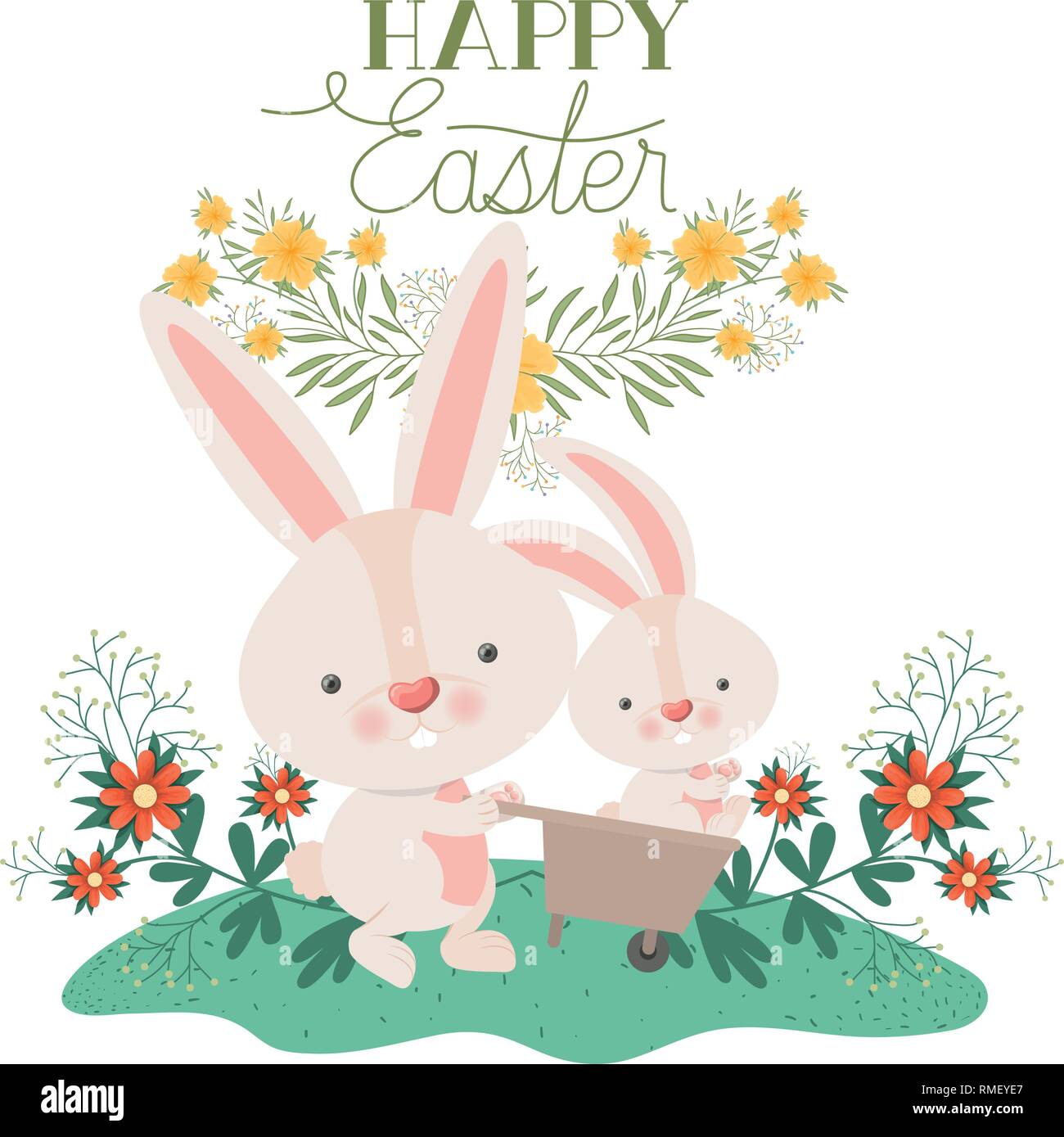 happy easter label with egg and flowers icon Stock Vector Image & Art ...