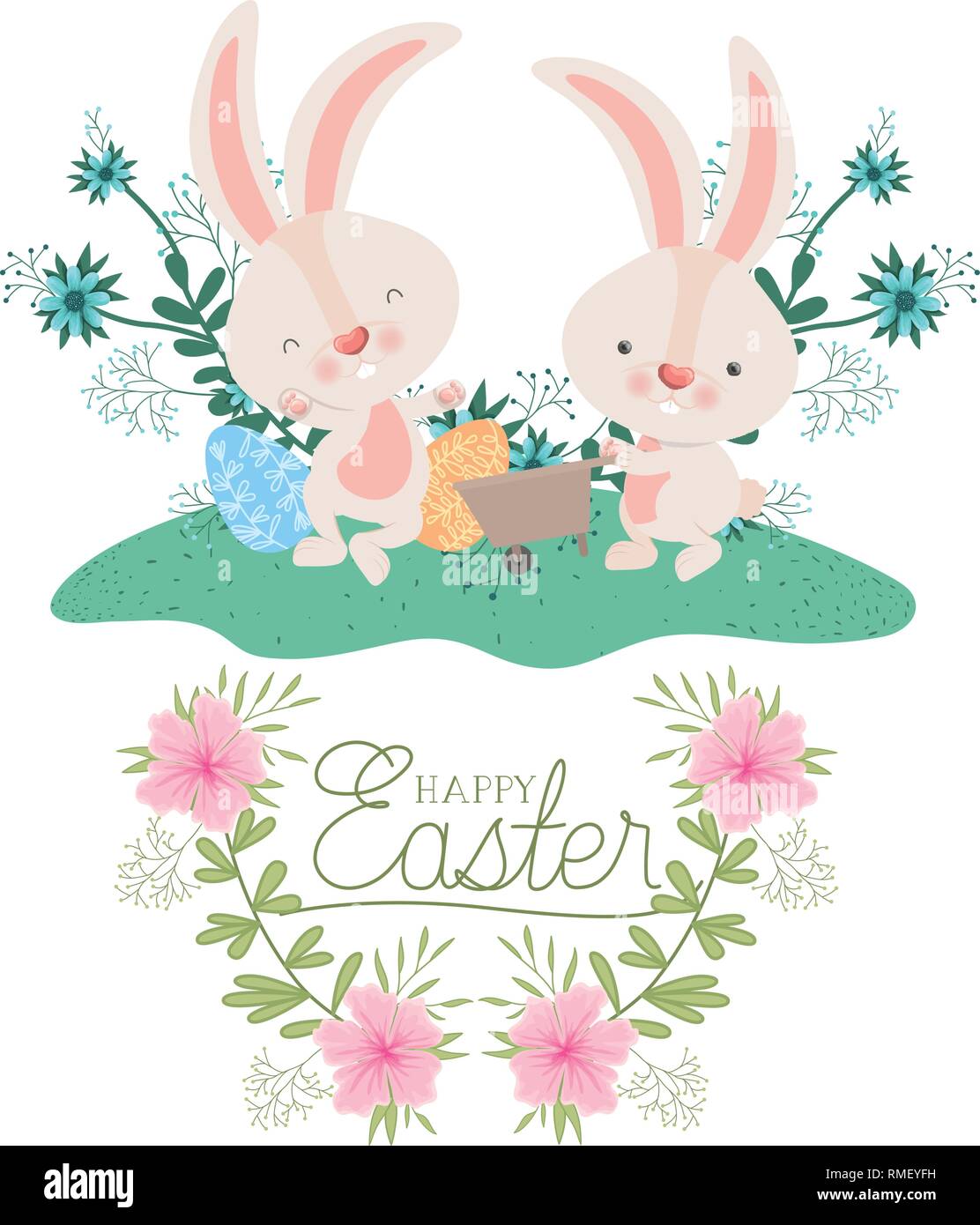 happy easter label with egg and flowers icon Stock Vector Image & Art ...