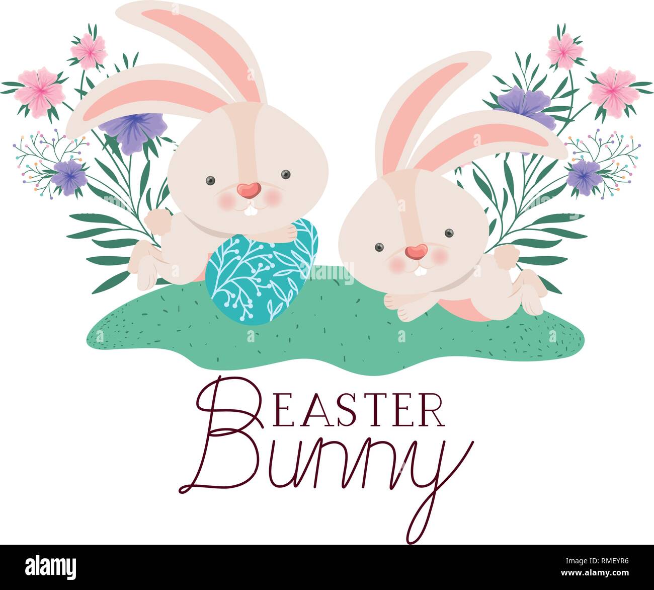 easter bunny label with egg and flowers icon Stock Vector Image & Art ...