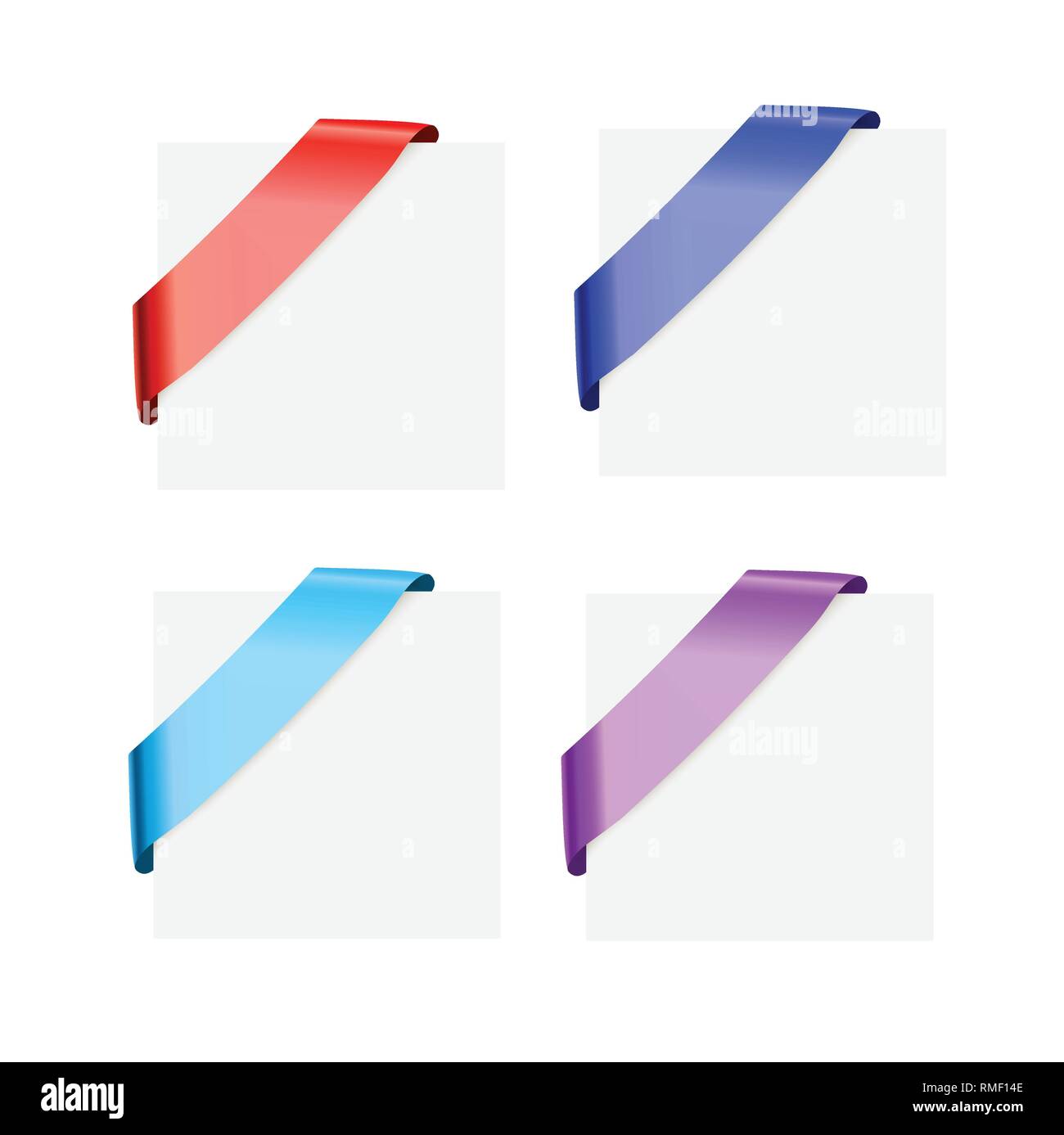 Silk corner ribbons multicolor set - Vector design elements for design Stock Vector