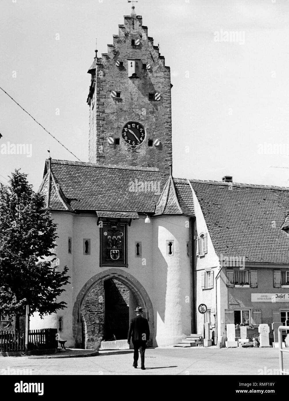 The town gate in Pfullendorf (undated shot). Stock Photo