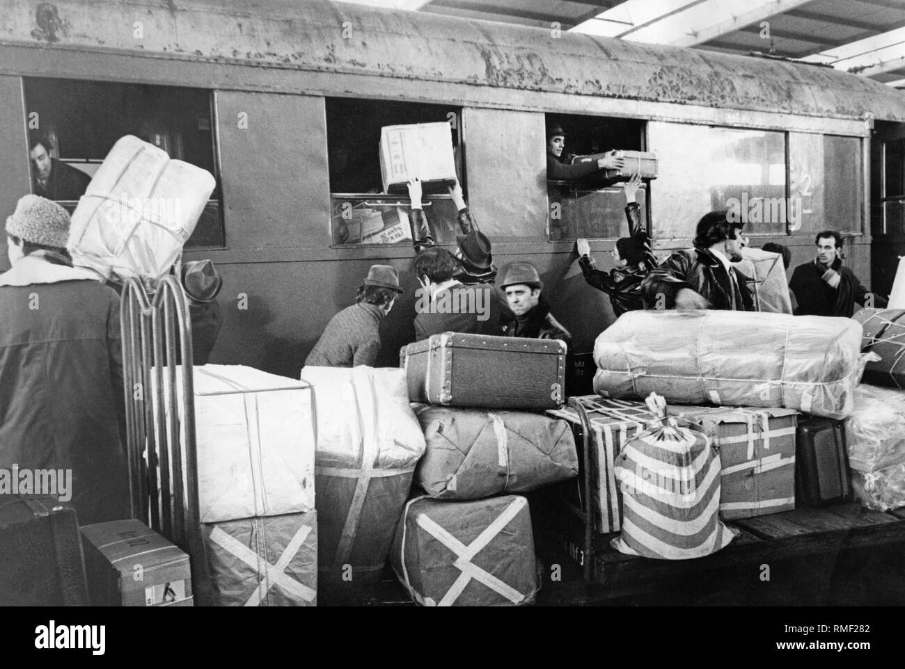 Numerous gastarbeiters in the Federal Republic of Germany are returning home for Christmas in 1974, either for a temporary visit to their families or for lack of work for the next year. Stock Photo
