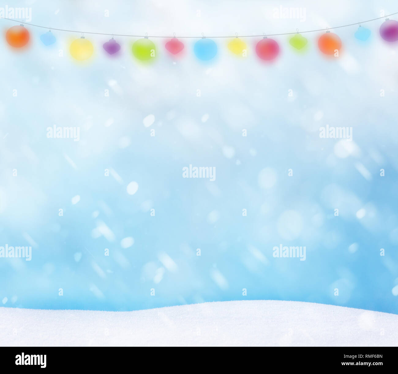 christmas lights background and snow Stock Photo