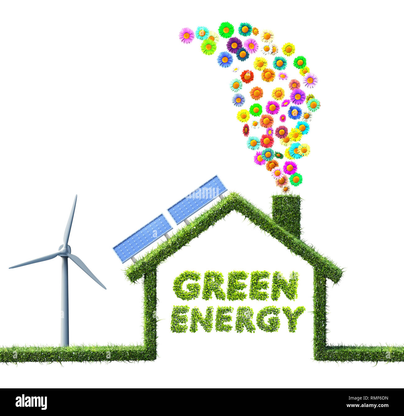 eco house and green energy concept made of grass 3D illustration Stock Photo