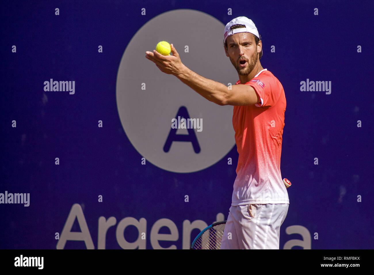 Buenos Aires, Federal Capital, Argentina. 14th Feb, 2019. The Uruguayan Pablo Cuevas achieves his qualification to the quarterfinals in the Argentina Open 2019 after beating the Portuguese Joao Sousa, fifth seed, with a score of 6-4, 7-5. His opponent will be Dominic Thiem, from Austria, the favorite and first seed, after beating the German Maximilian Marterer 6-4; 6-4. Credit: Roberto Almeida Aveledo/ZUMA Wire/Alamy Live News Stock Photo