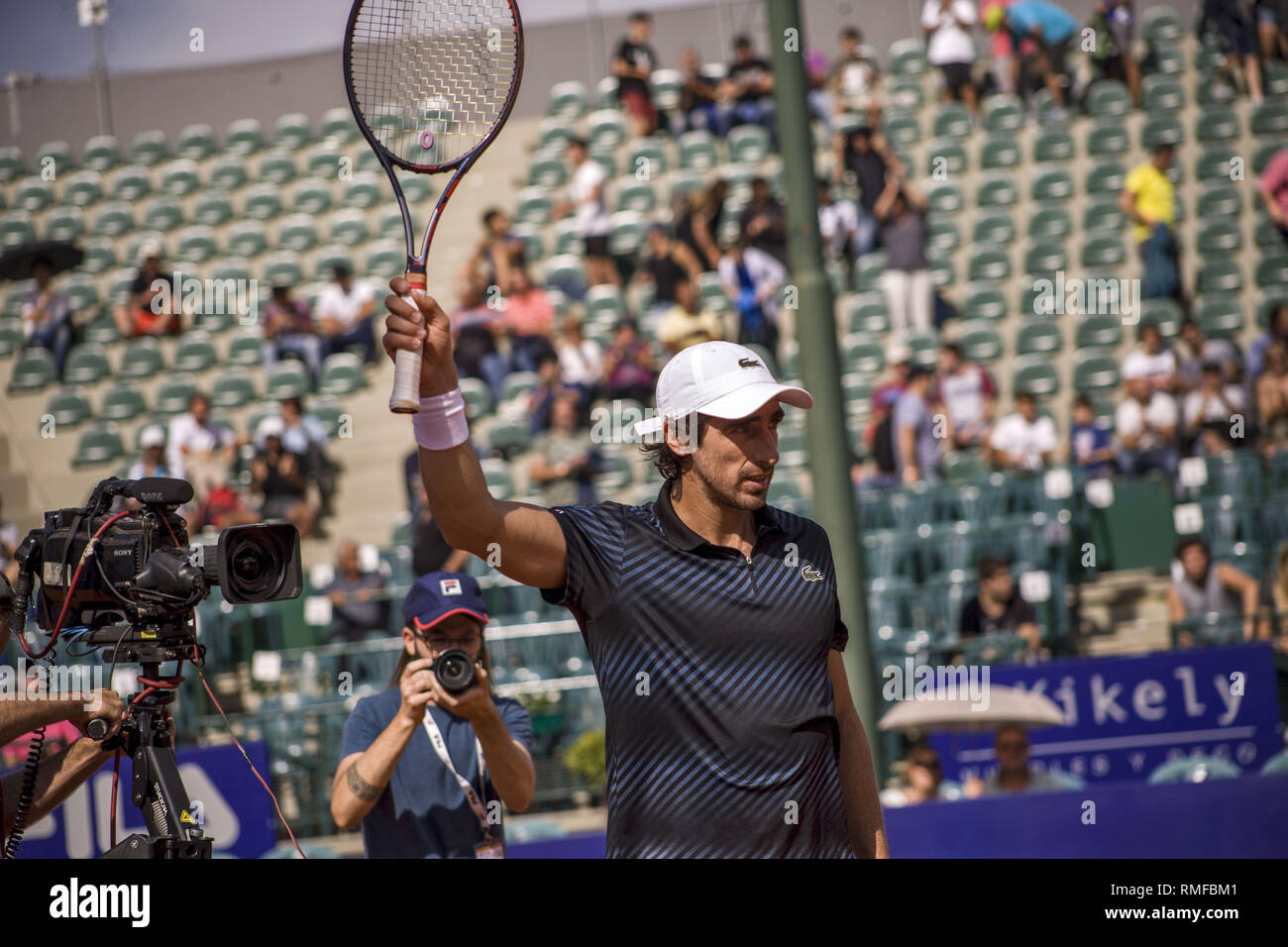 Buenos Aires, Federal Capital, Argentina. 14th Feb, 2019. The Uruguayan Pablo Cuevas achieves his qualification to the quarterfinals in the Argentina Open 2019 after beating the Portuguese Joao Sousa, fifth seed, with a score of 6-4, 7-5. His opponent will leave the meeting that will be held this afternoon between the favorite of the tournament and first pre-qualifier Dominic Thiem of Austria and the German Maximilian Marterer. Credit: Roberto Almeida Aveledo/ZUMA Wire/Alamy Live News Stock Photo