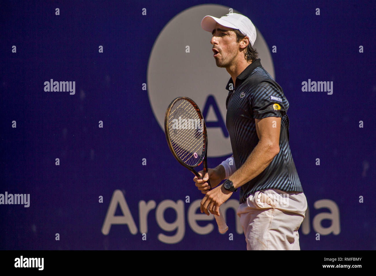 Buenos Aires, Federal Capital, Argentina. 14th Feb, 2019. The Uruguayan Pablo Cuevas achieves his qualification to the quarterfinals in the Argentina Open 2019 after beating the Portuguese Joao Sousa, fifth seed, with a score of 6-4, 7-5. His opponent will be Dominic Thiem, from Austria, the favorite and first seed, after beating the German Maximilian Marterer 6-4; 6-4. Credit: Roberto Almeida Aveledo/ZUMA Wire/Alamy Live News Stock Photo