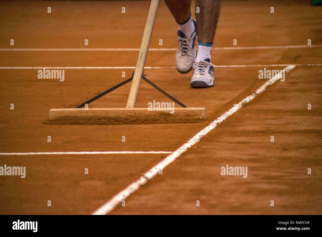Buenos Aires, Federal Capital, Argentina. 14th Feb, 2019. Preparations for the start of the match in the Main Court Guillermos Vilas of the Buenos Aires Lawn Tennis Club in the ATP 250 of the Argentina Open 2019. Credit: Roberto Almeida Aveledo/ZUMA Wire/Alamy Live News Stock Photo