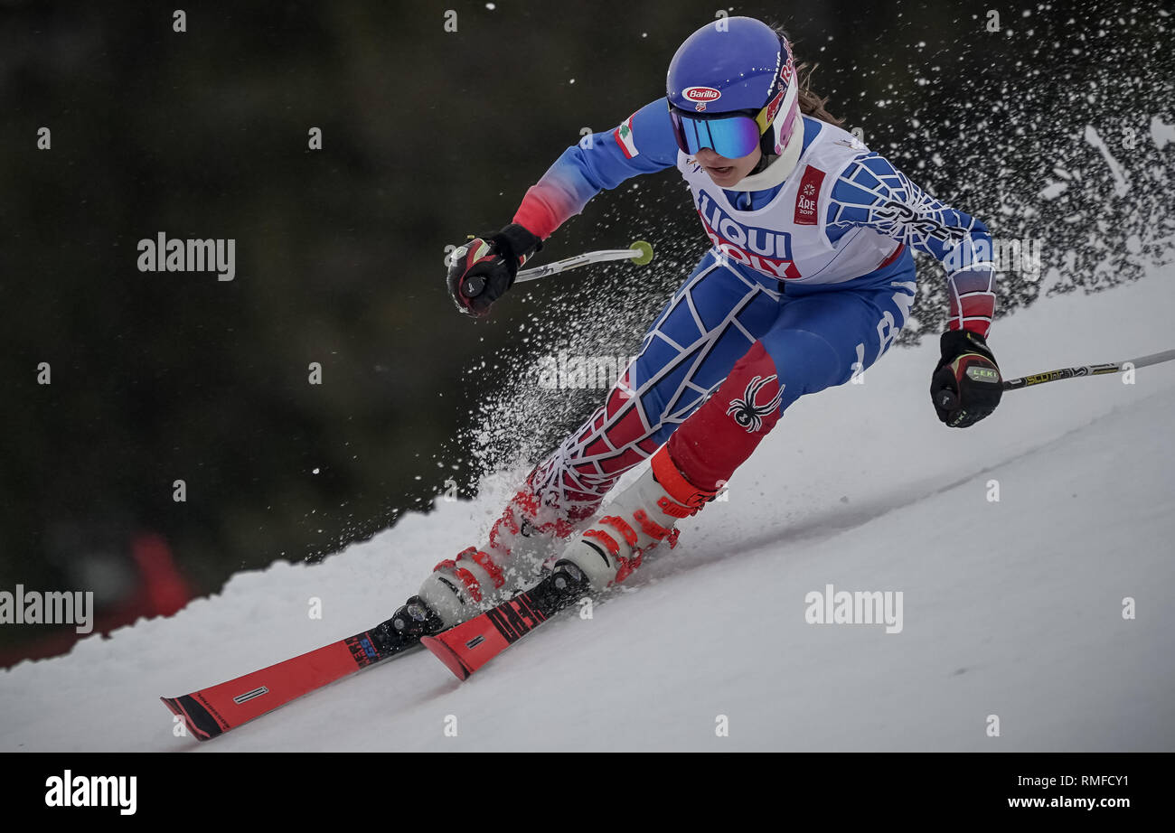 Are, Sweden. 14th Feb, 2019. Alpine skiing, world championship, giant slalom, ladies, 1st round: Carlie Maria Iskandar from Lebanon on the race track. Credit: Michael Kappeler/dpa/Alamy Live News Stock Photo